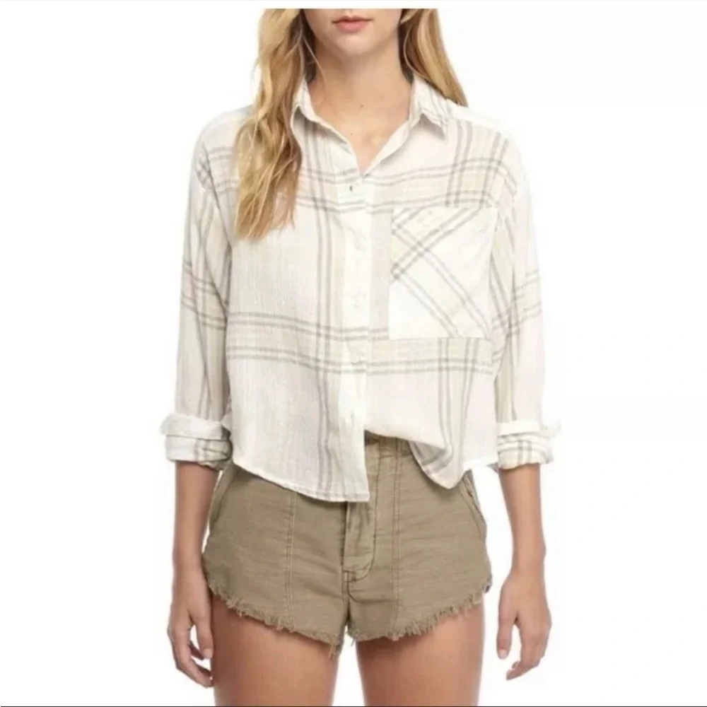 Free People cutie plaid button down top, size medium.